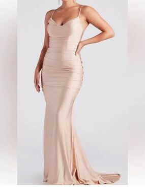 Windsor Nude Satin Cowl-Neck Maxi Dress
